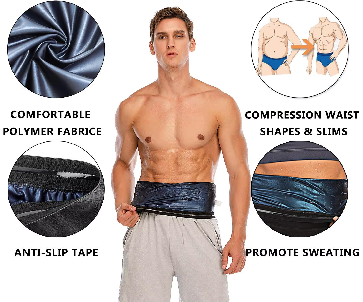 Men Waist Trainer Sauna Vest Sweat Body Shaper Slimming Polymer Weight Loss Zipper Tank Top Premium Workout Waist Cincher Belt