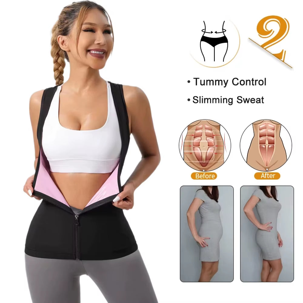 1Pcs Sauna Suit for Women Workout Waist Trainer Sweat Vest Tummy Control Zipper Body Cincher Tank Top with Straps