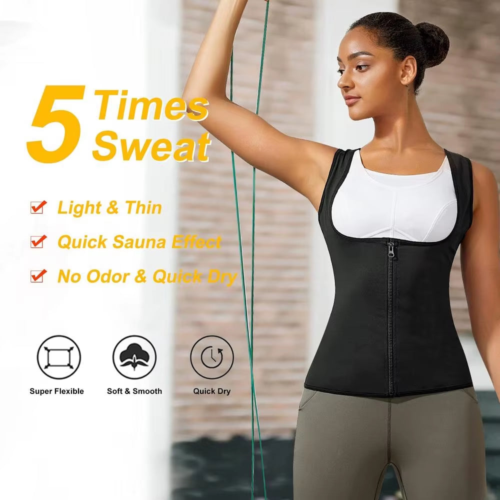 1Pcs Sauna Suit for Women Workout Waist Trainer Sweat Vest Tummy Control Zipper Body Cincher Tank Top with Straps