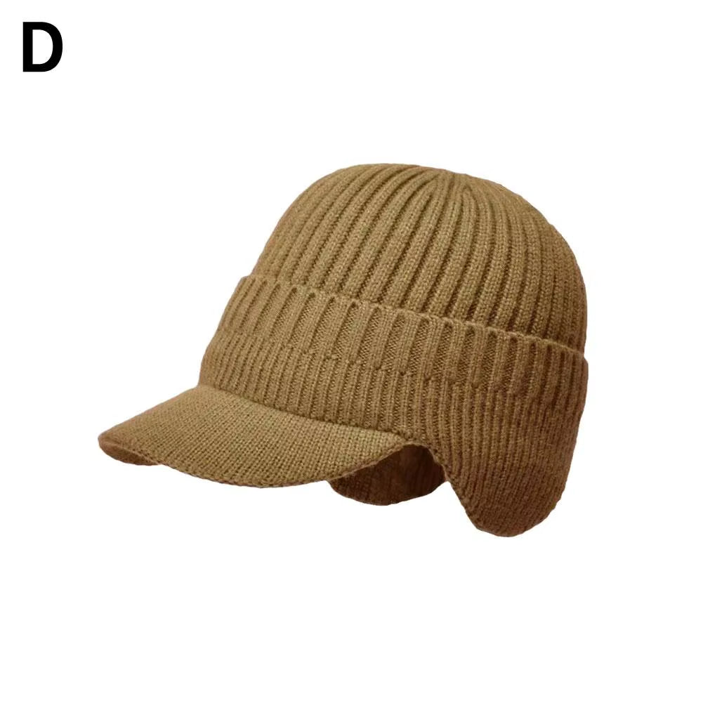 Men's Windproof Knitted Cap with Scarf and Duck Visor for Outdoor Activities