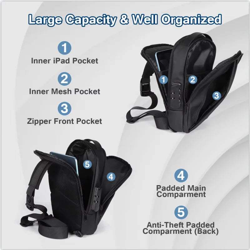 Geestock Anti-Theft Crossbody Bag Chest Sling Backpack Men'S Shoulder Bag Travel Messenger USB Chest Bag Shoulder Bag for Travel
