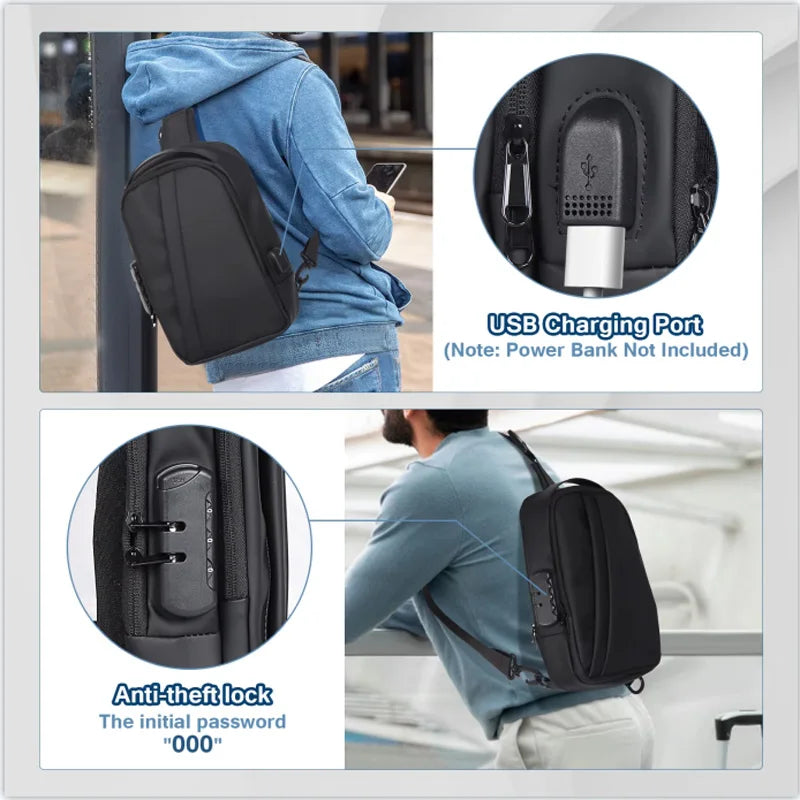 Geestock Anti-Theft Crossbody Bag Chest Sling Backpack Men'S Shoulder Bag Travel Messenger USB Chest Bag Shoulder Bag for Travel