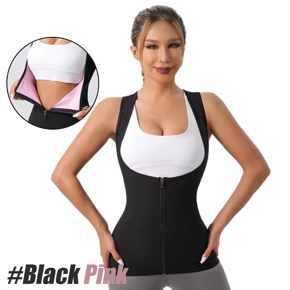 1Pcs Sauna Suit for Women Workout Waist Trainer Sweat Vest Tummy Control Zipper Body Cincher Tank Top with Straps