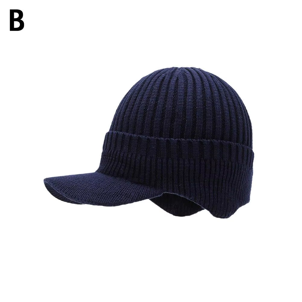 Men's Windproof Knitted Cap with Scarf and Duck Visor for Outdoor Activities