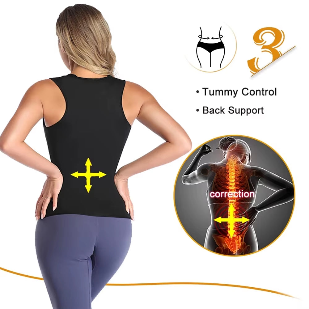 1Pcs Sauna Suit for Women Workout Waist Trainer Sweat Vest Tummy Control Zipper Body Cincher Tank Top with Straps