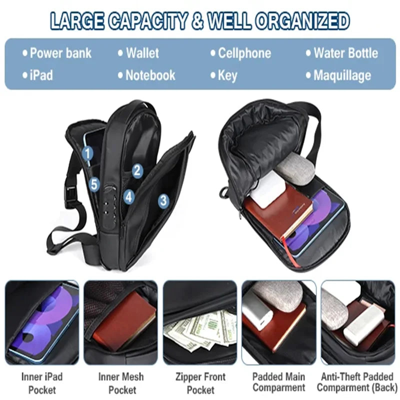 Geestock Anti-Theft Crossbody Bag Chest Sling Backpack Men'S Shoulder Bag Travel Messenger USB Chest Bag Shoulder Bag for Travel
